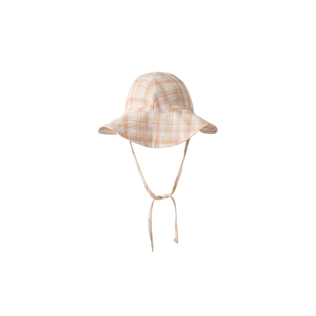 Plaid patterned sun hat on a white background
