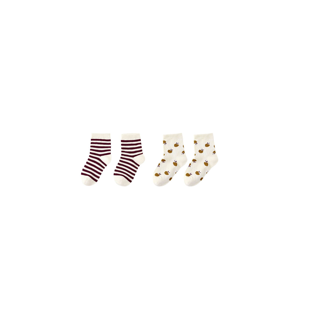 RYLEE + CRU Jacquard Socks, 2-pack | Burgundy Stripe, Golden Apple