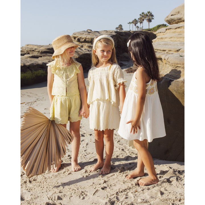 Smocked V Mini Skirt || Citron Stripe