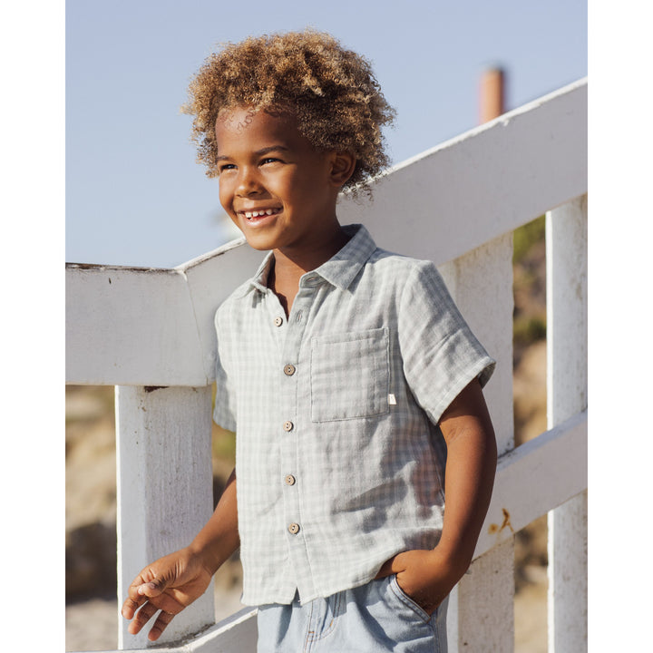 Collared Short Sleeve Shirt || Green Gingham
