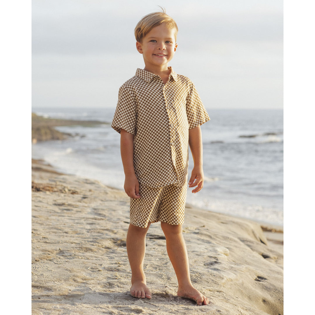 Collared Short Sleeve Shirt || Ocre Check