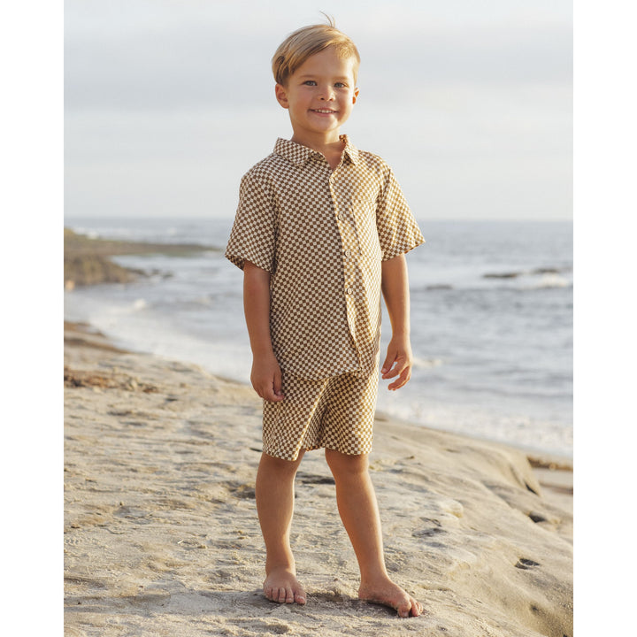 Collared Short Sleeve Shirt || Ocre Check