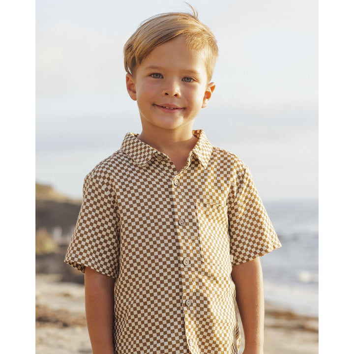 Collared Short Sleeve Shirt || Ocre Check