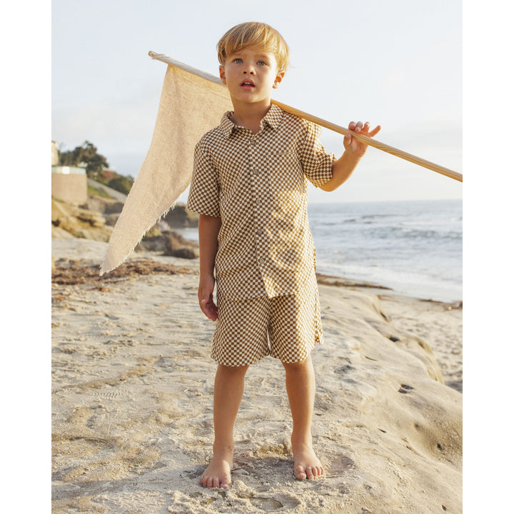 Collared Short Sleeve Shirt || Ocre Check