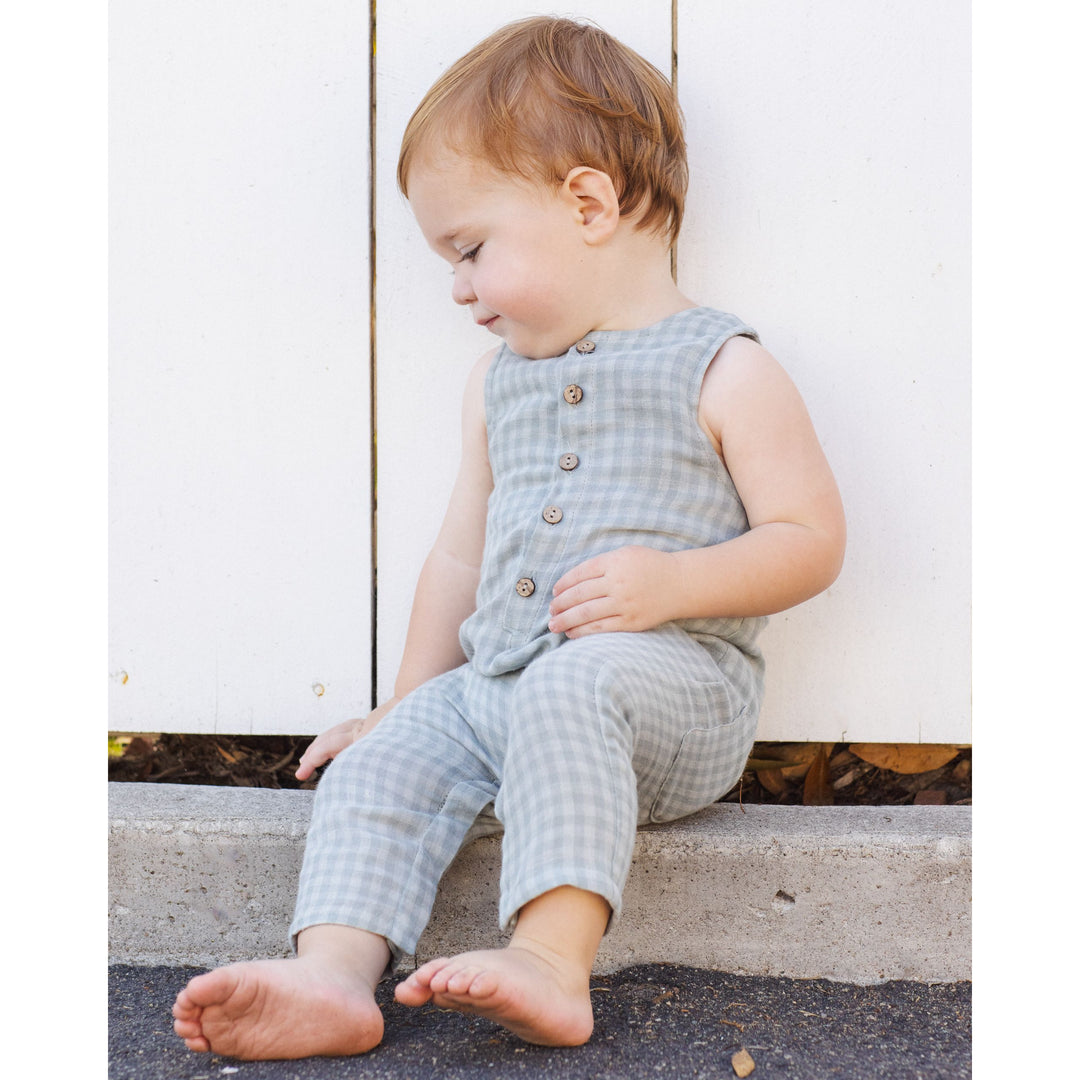 Button Jumpsuit || Green Gingham
