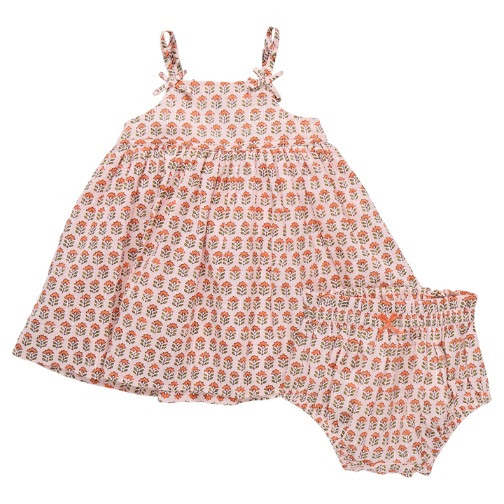 Tia Dress Set Pink Prairie Block Print
