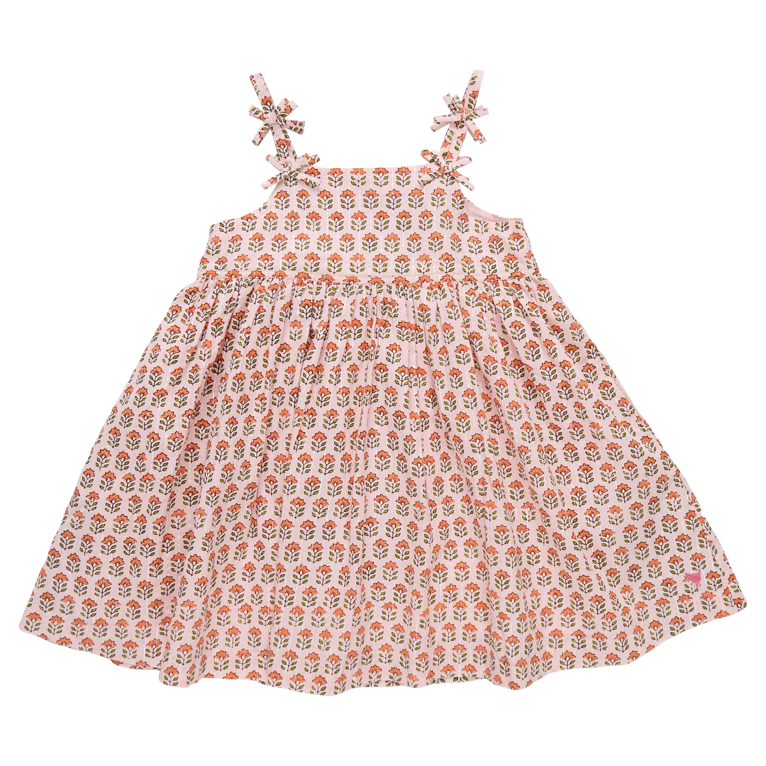Tia Dress Pink Prairie Block Print