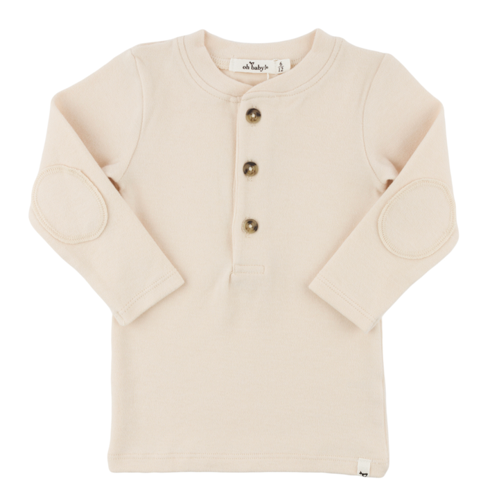 Mini Stripe Elbow Patch Henley - Vanilla