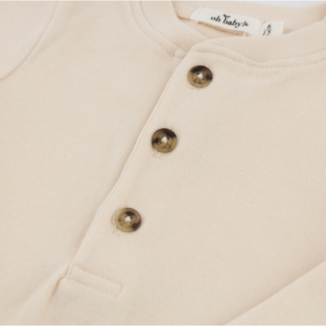 Mini Stripe Elbow Patch Henley - Vanilla