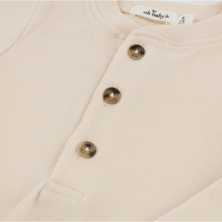 Mini Stripe Elbow Patch Henley - Vanilla
