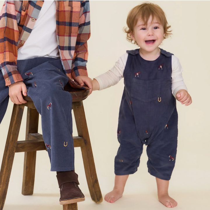 PINK CHICKEN Noah Navy Horse Embroidery Jumpsuit