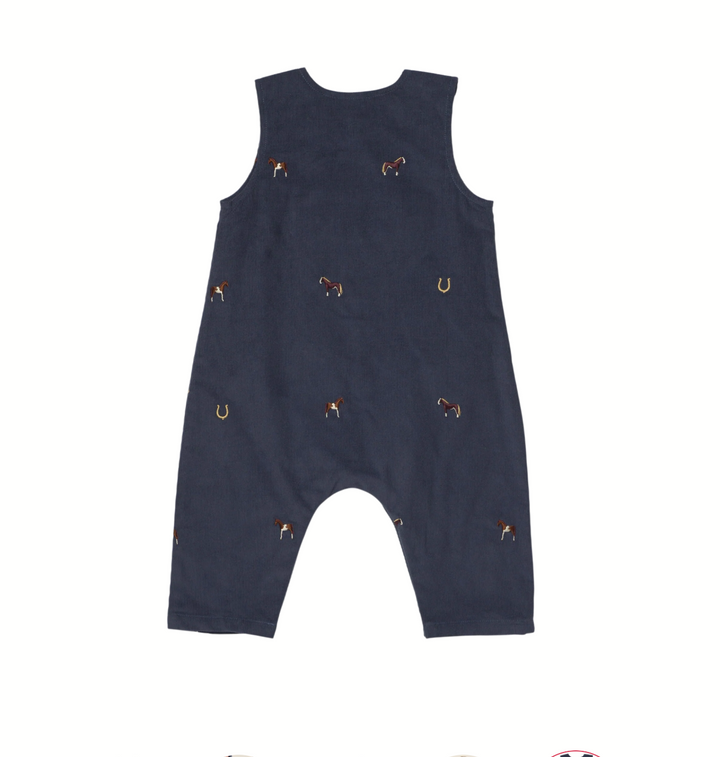 PINK CHICKEN Noah Navy Horse Embroidery Jumpsuit