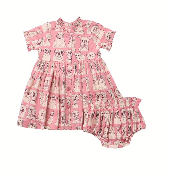 Autumn Dress - Pink Sketched Dogs