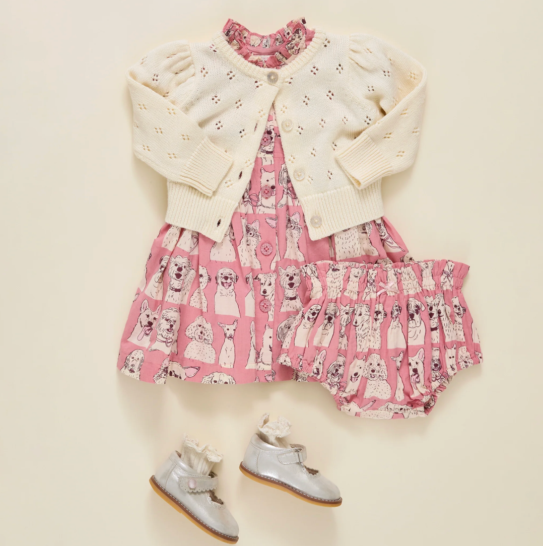 Autumn Dress - Pink Sketched Dogs