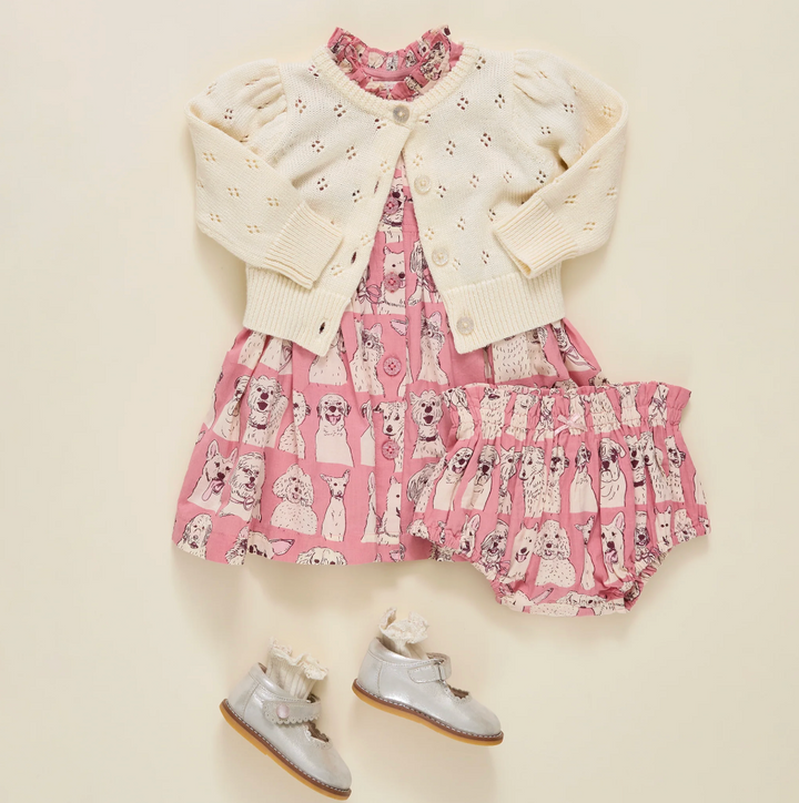 Autumn Dress - Pink Sketched Dogs