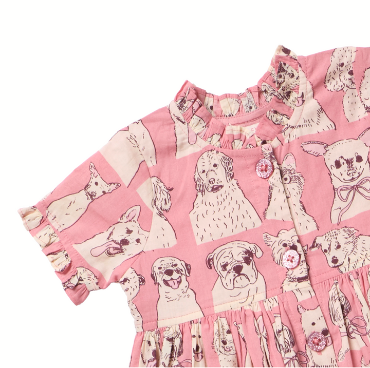 Autumn Dress - Pink Sketched Dogs