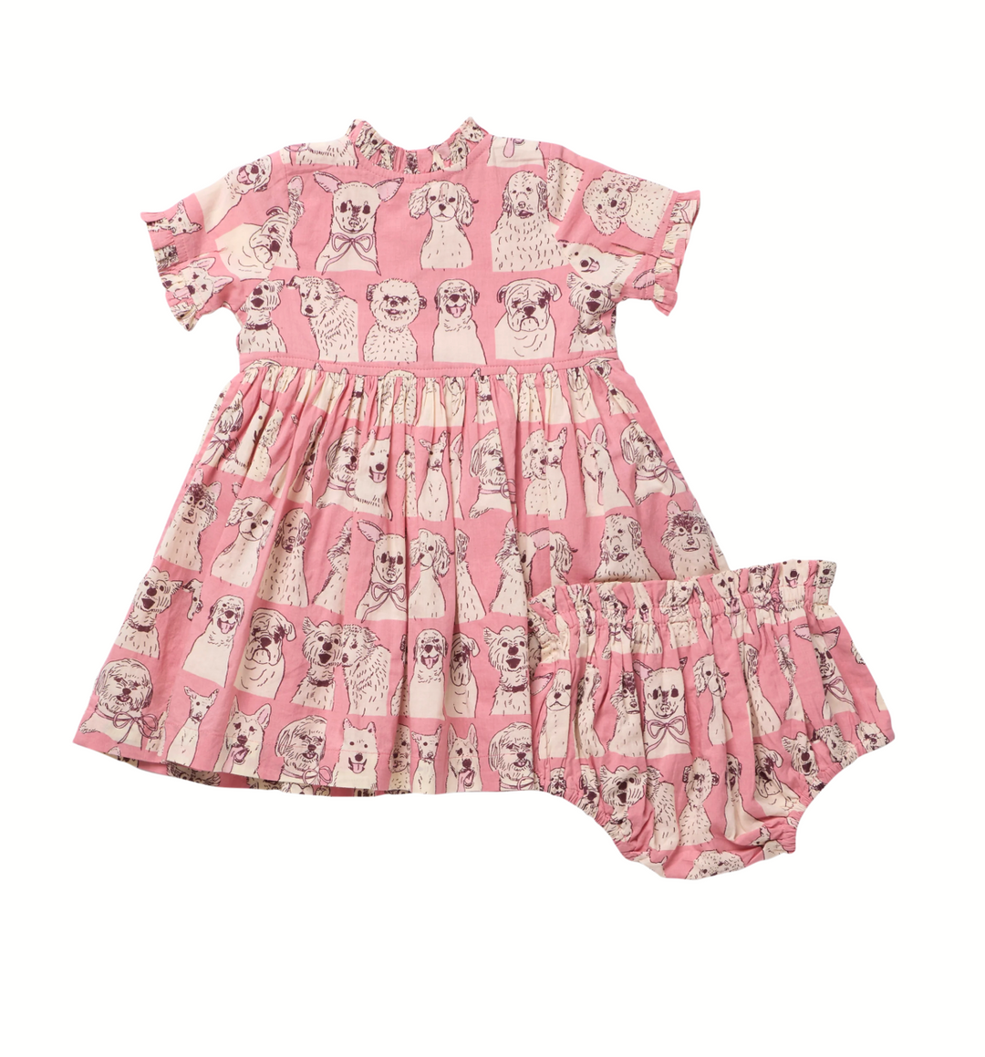 Autumn Dress - Pink Sketched Dogs