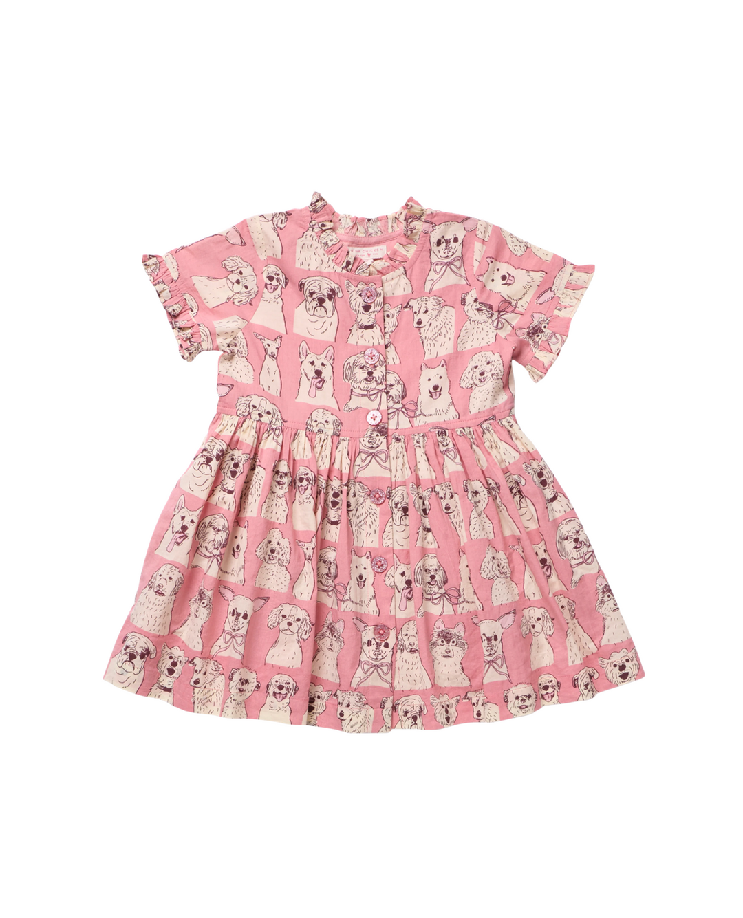 Autumn Dress - Pink Sketched Dogs