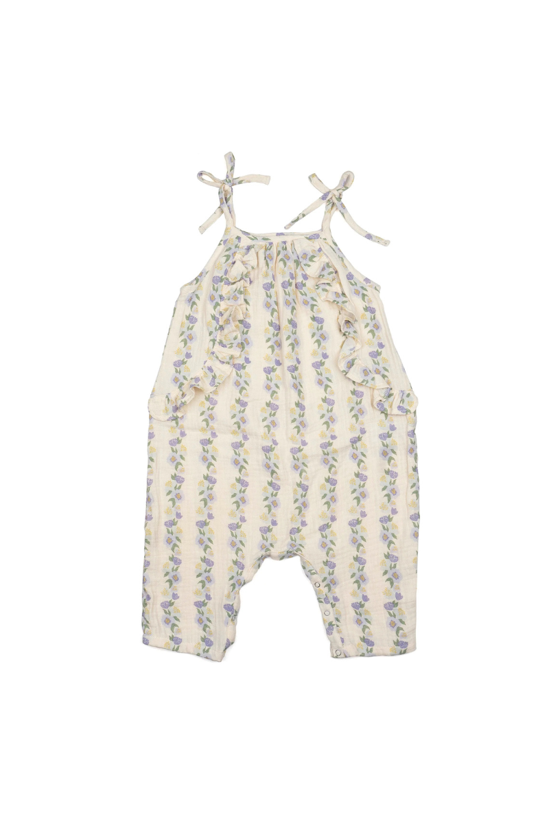 floral-patterned baby romper" — it's a jumpsuit, not a romper