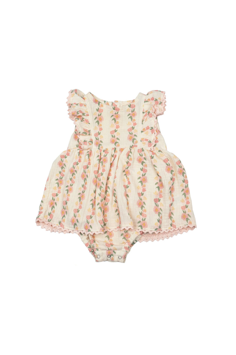 WILD WAWA Junie Skirted Romper in Pink Rose Reverie print