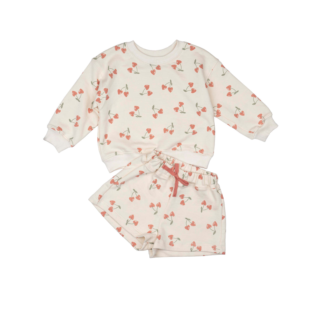 Children's 2pc set with cherry pattern on a white background