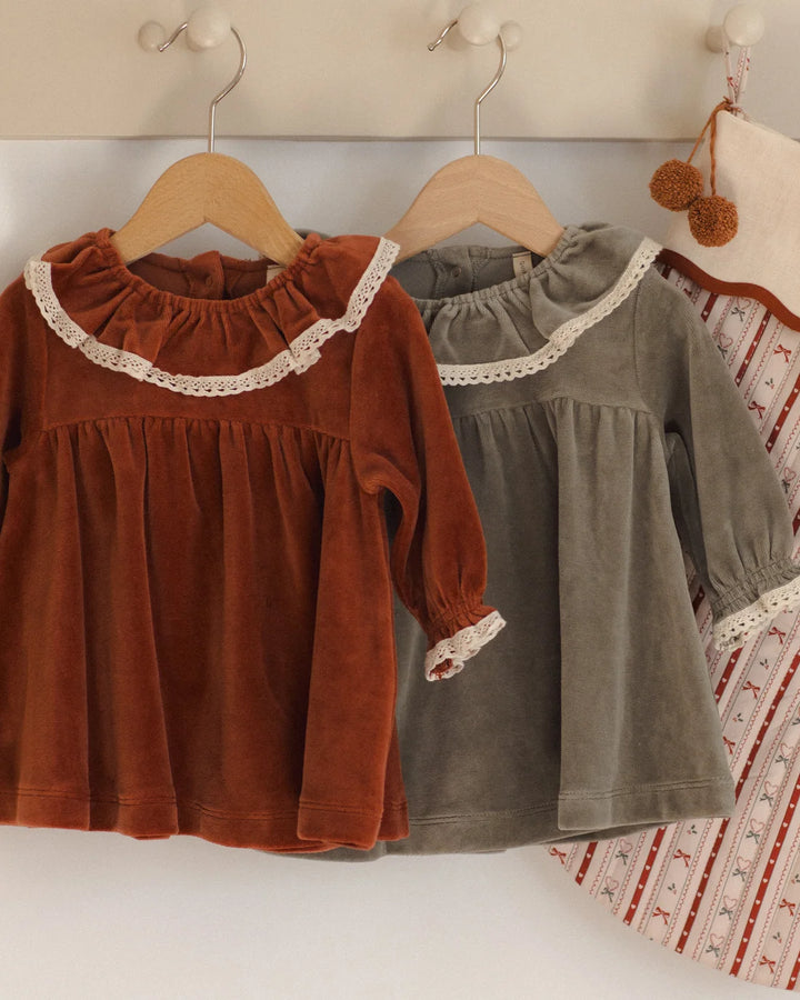 VELOUR BABY DRESS SPRUCE