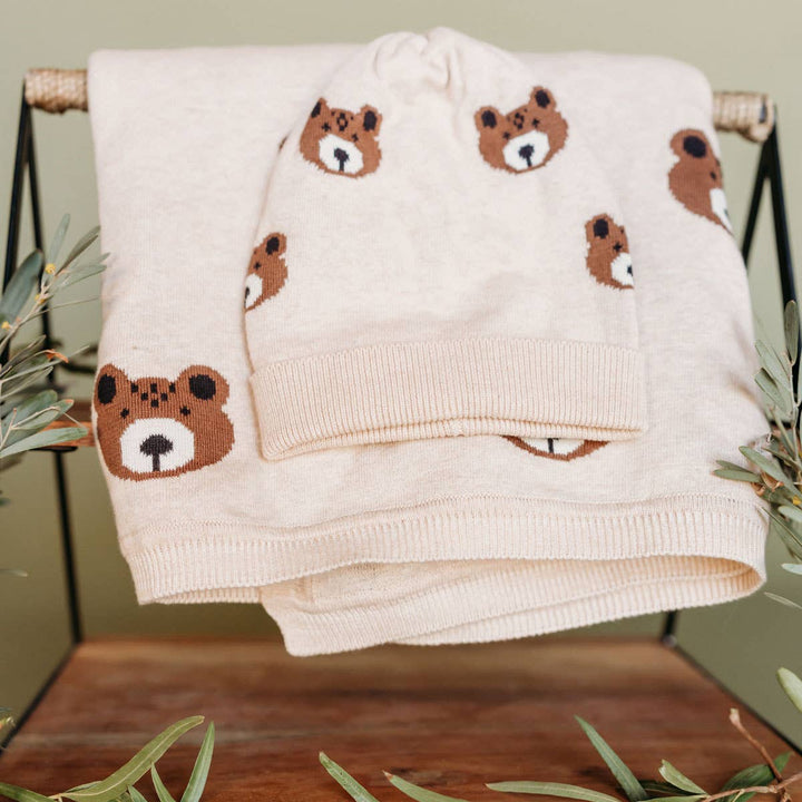 Brown Bear - Organic Cotton Jacquard Knit Baby Blanket