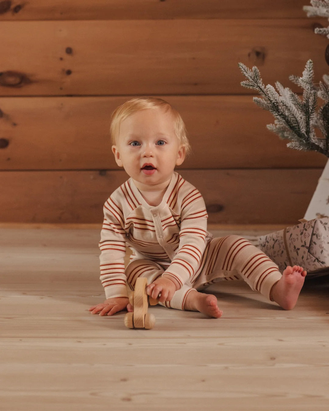 Organic Long John Pajamas Holiday Stripe