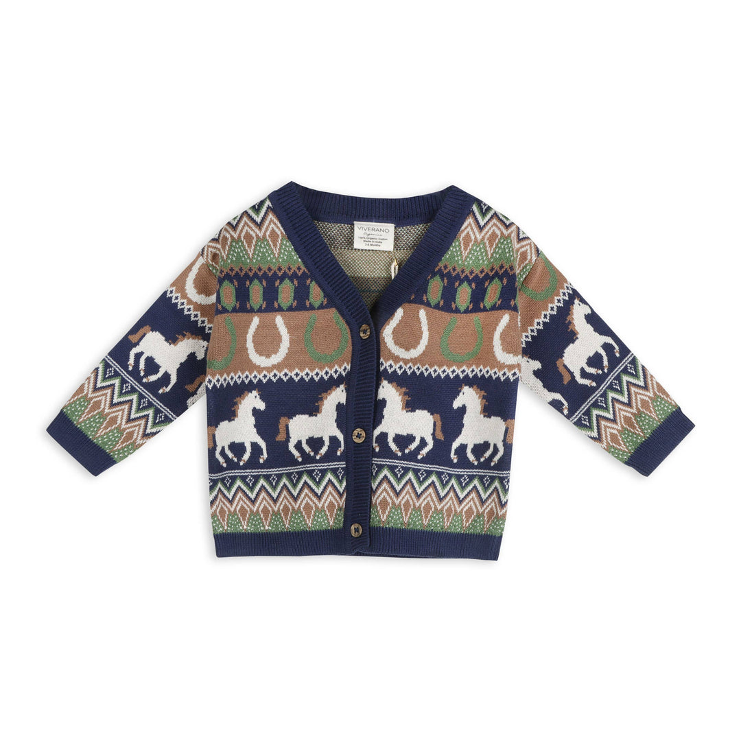 Romeo Organic Cotton Western Jacquard Baby Cardigan Navy