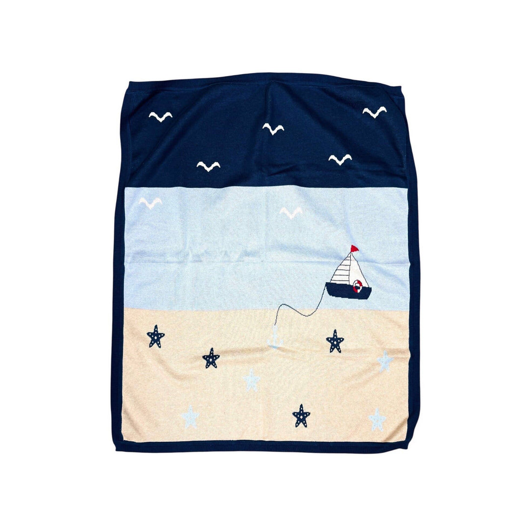 Ocean Sailboat - Organic Cotton Jacquard Knit Baby Blanket