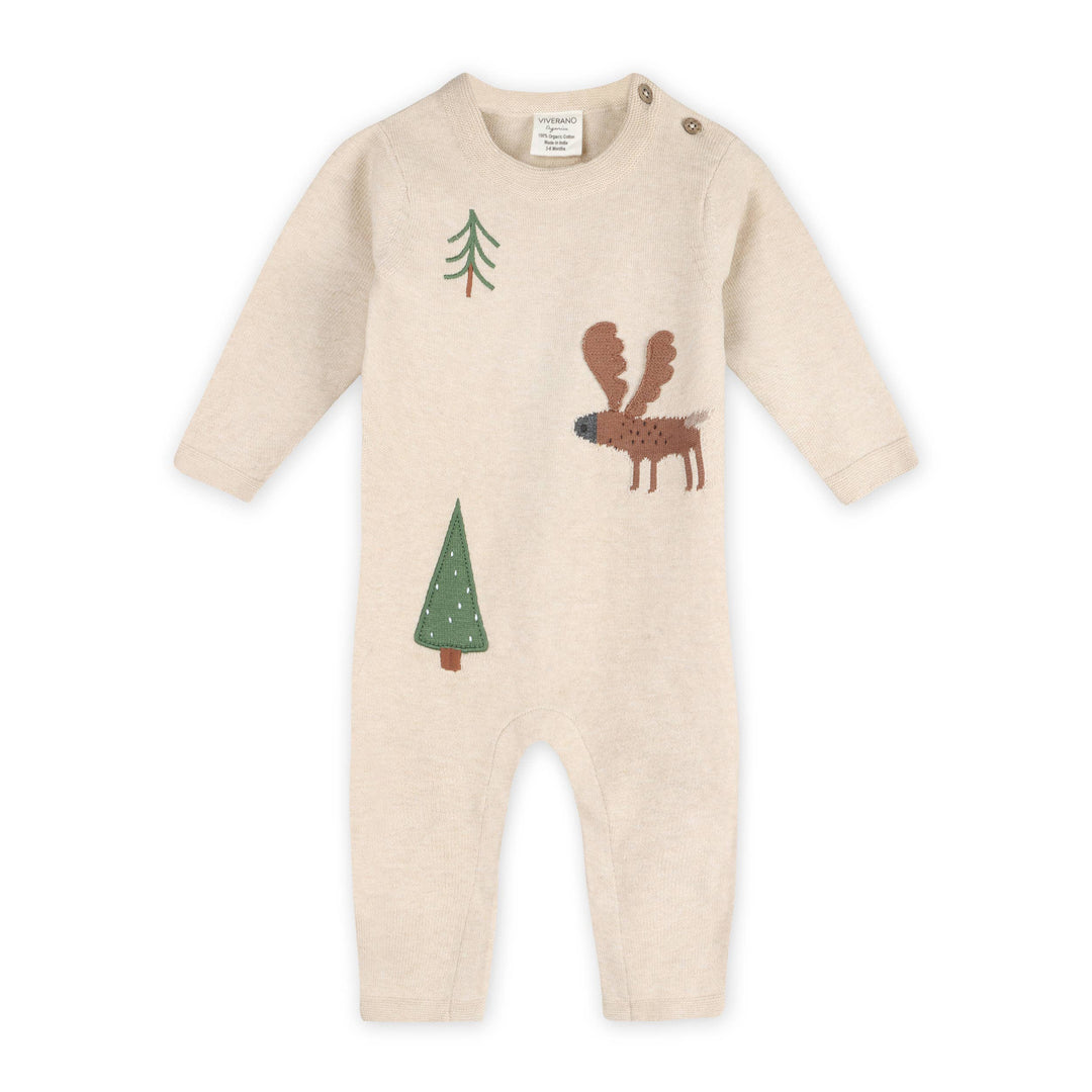 Moose Applique Knit Baby Jumpsuit (Organic Cotton)