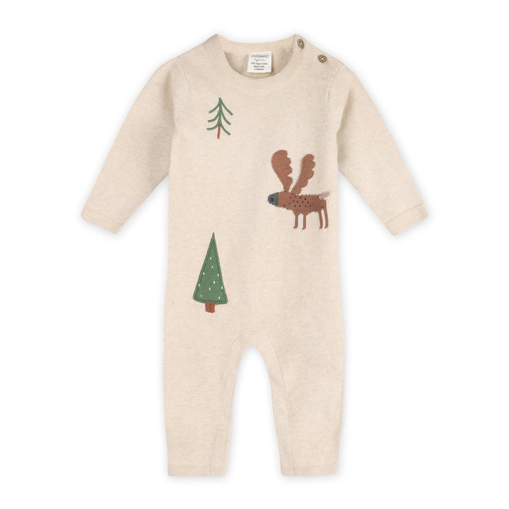 Moose Applique Knit Baby Jumpsuit (Organic Cotton)