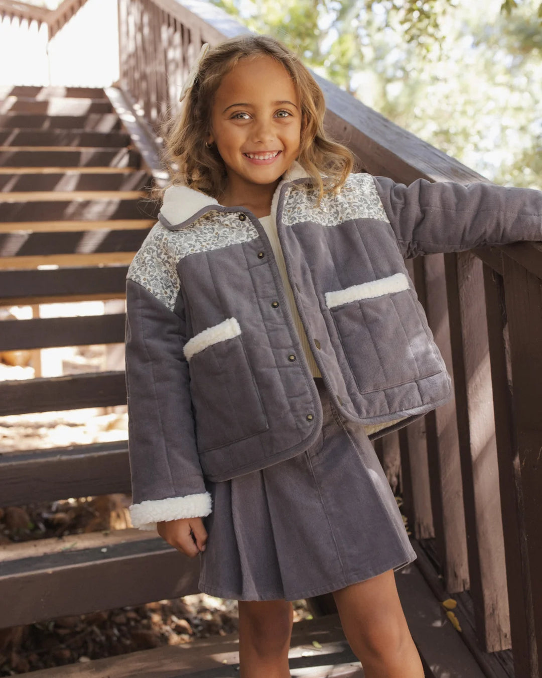 Pleated Denim Skirt Slate