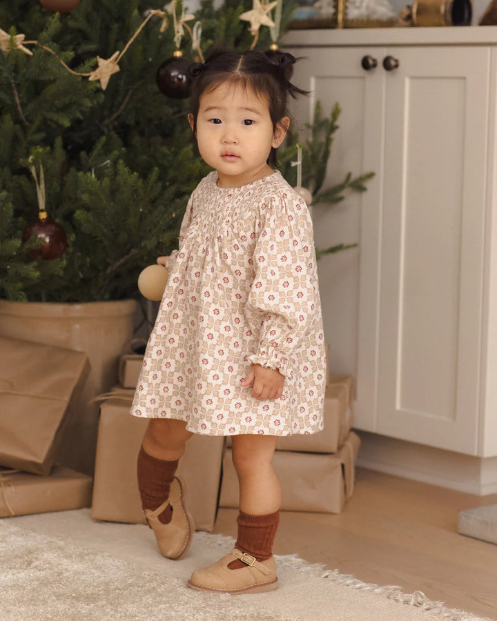 V SMOCKED DRESS WINTER ROSE