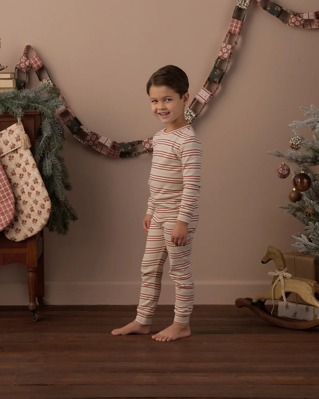 Organic Long Sleeve Pajama Set Holiday Stripe