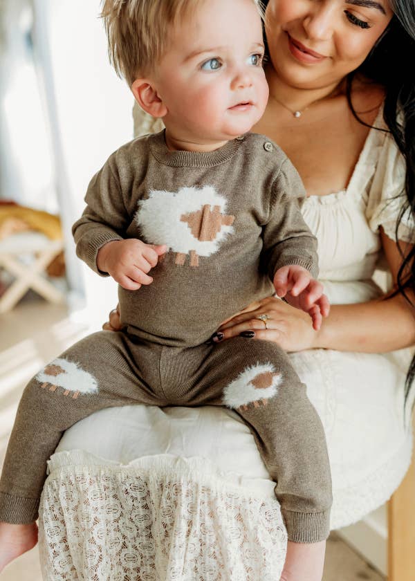 ORGANIC Sheep Jacquard Knit Baby Pullover &amp; Pant Set
