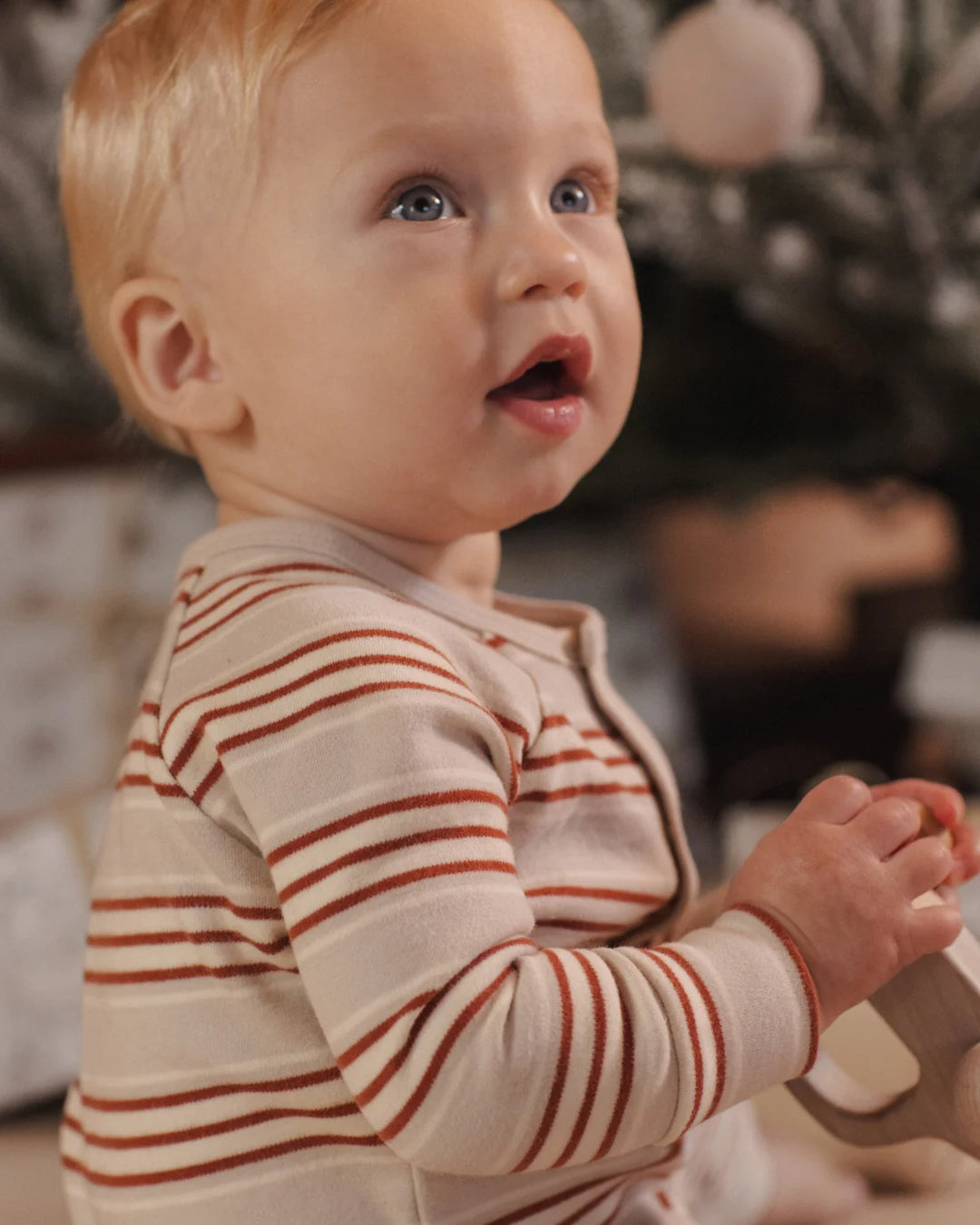 Organic Long John Pajamas Holiday Stripe