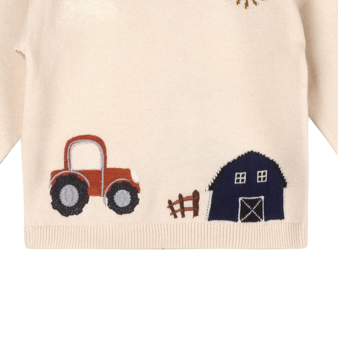 ORGANIC Farm Tractor Embroidered Sweater Knit Baby Pullover