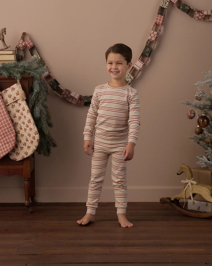 Organic Long Sleeve Pajama Set Holiday Stripe