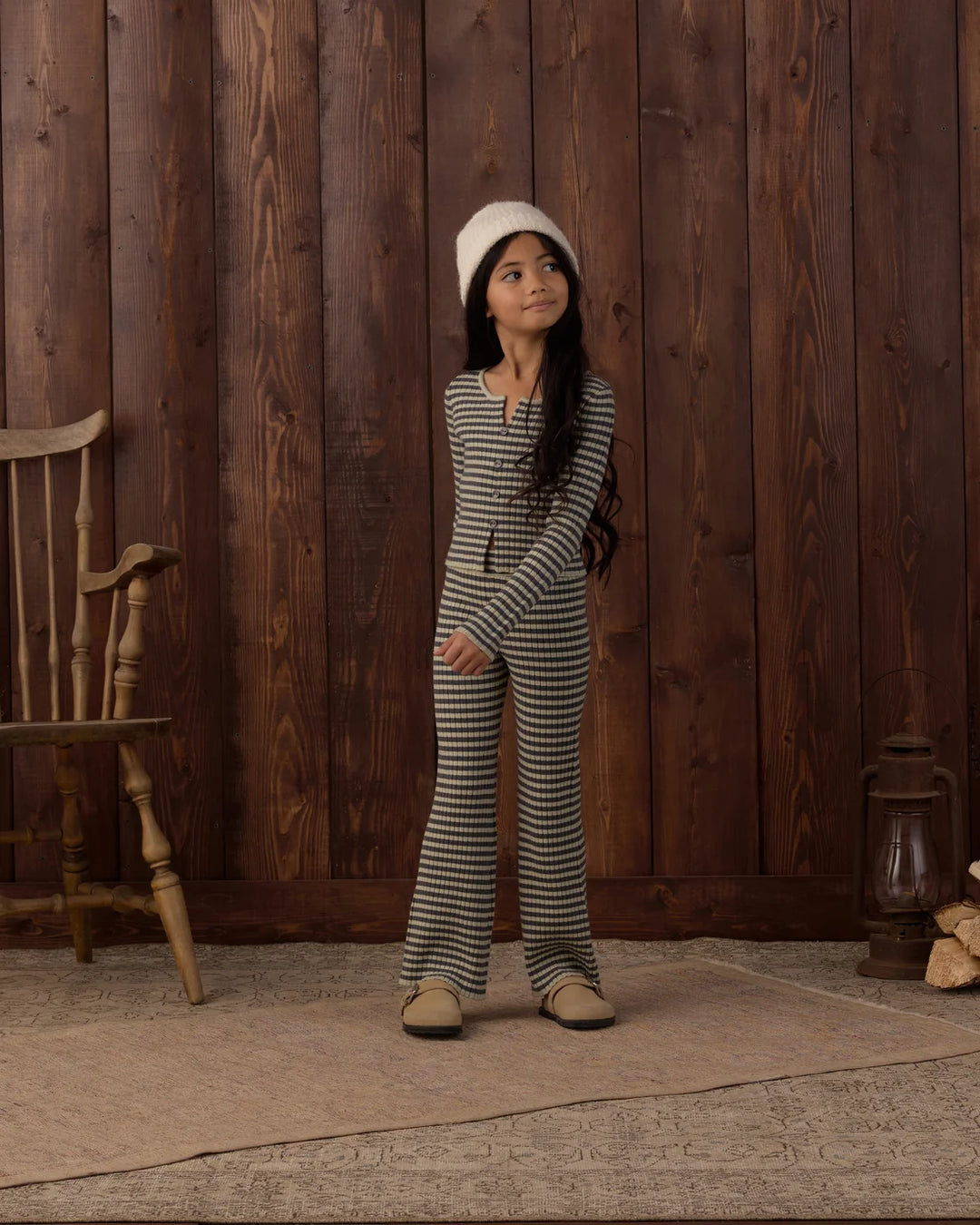 Flare Rib Knit Pant Midnight Stripe