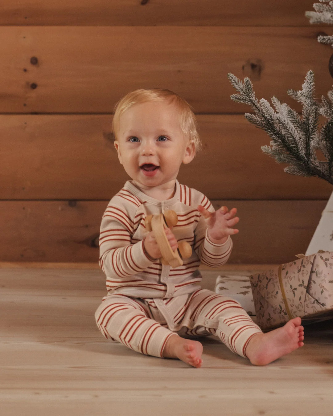 Organic Long John Pajamas Holiday Stripe