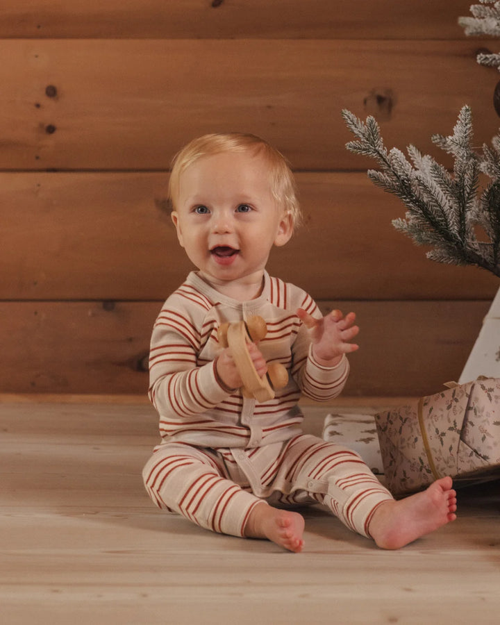 Organic Long John Pajamas Holiday Stripe