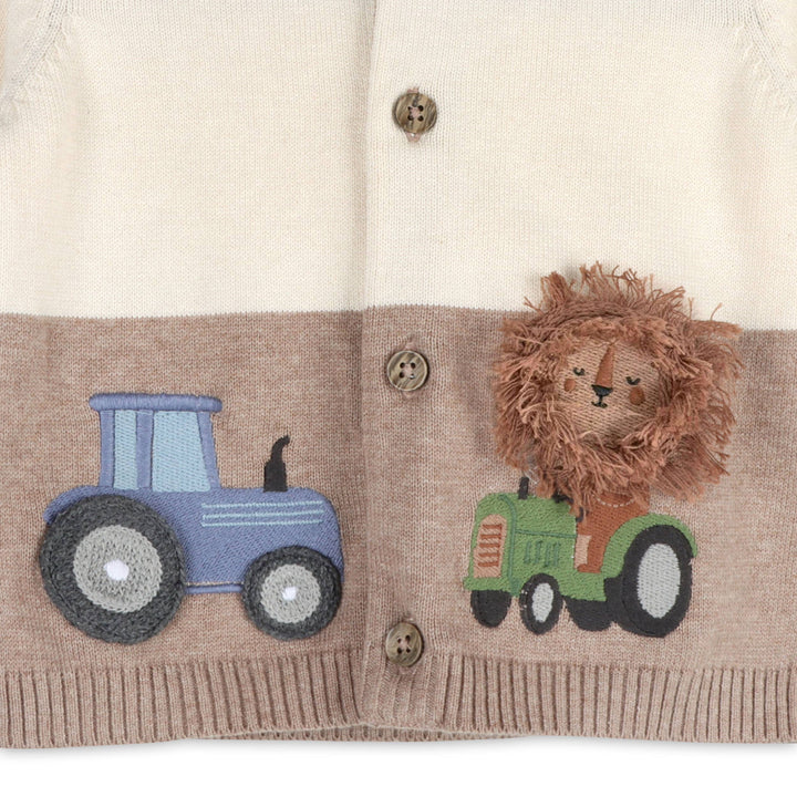 Lion Farm Truck Knit Baby Hooded Jacket (Organic Cotton)