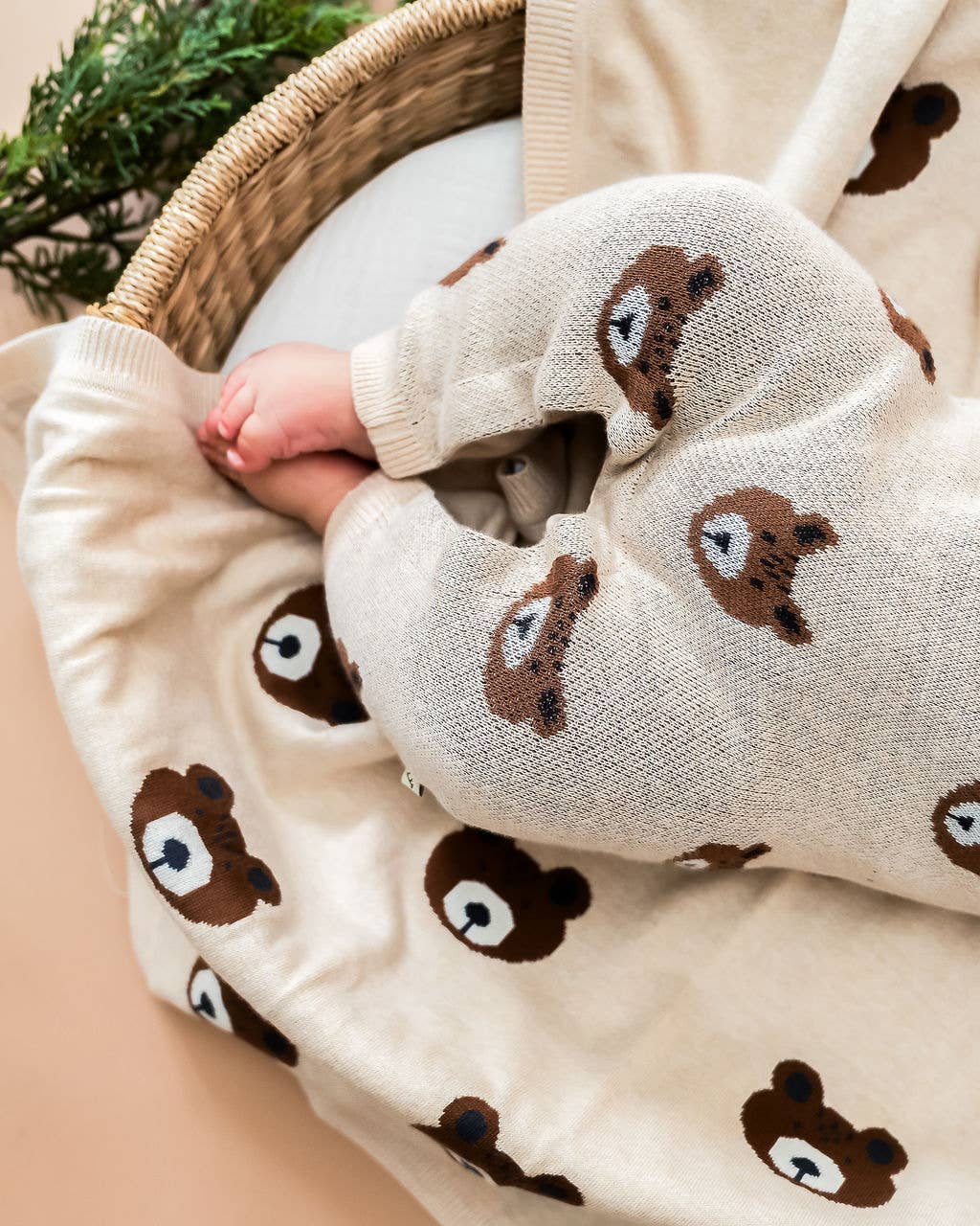 Brown Bear - Organic Cotton Jacquard Knit Baby Blanket