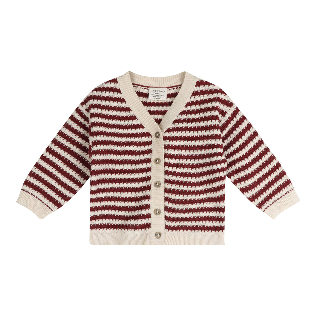 V-Neck Stripe Knit Baby Cardigan (Organic Cotton)