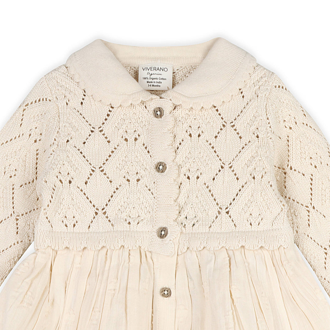 Phoebe Organic Cotton Pointelle Sweater Baby Dress Natural