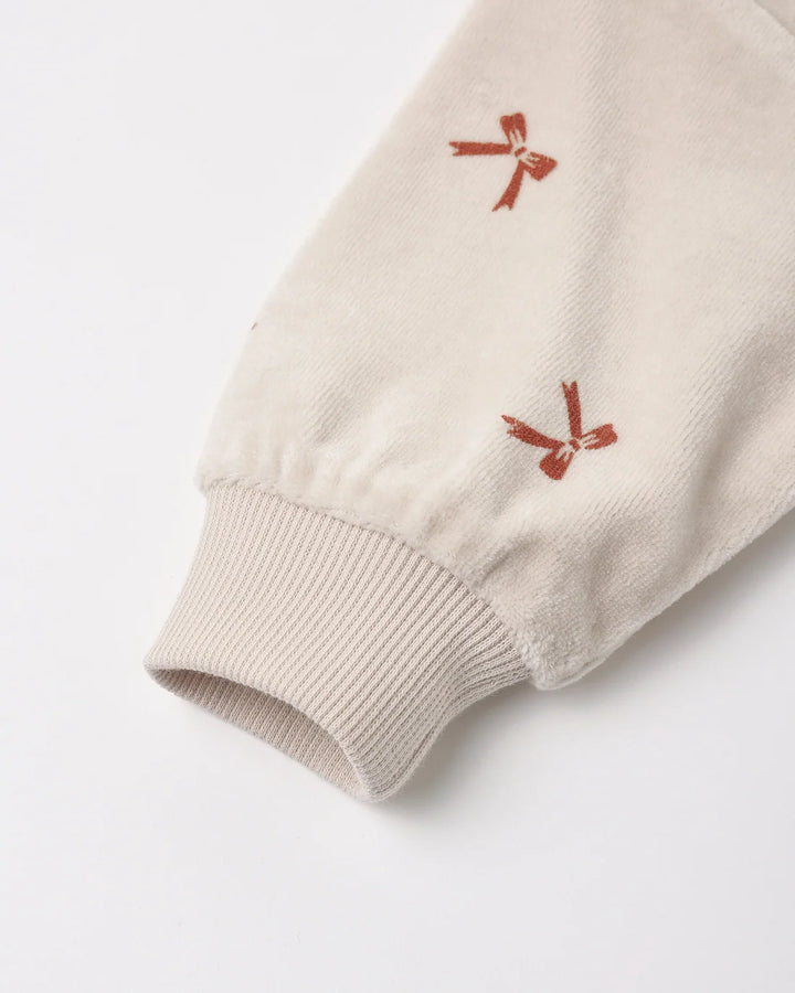 VELOUR RELAXED SWEATSHIRT RED BOWS