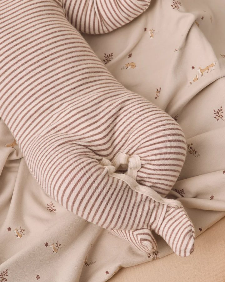 ORGANIC Baby Footie Cocoa Microstripe