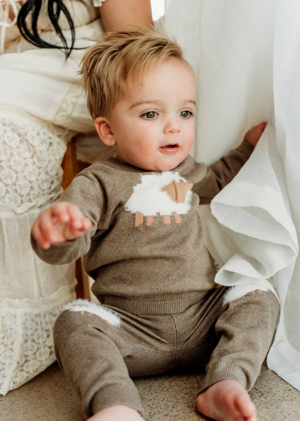 ORGANIC Sheep Jacquard Knit Baby Pullover &amp; Pant Set