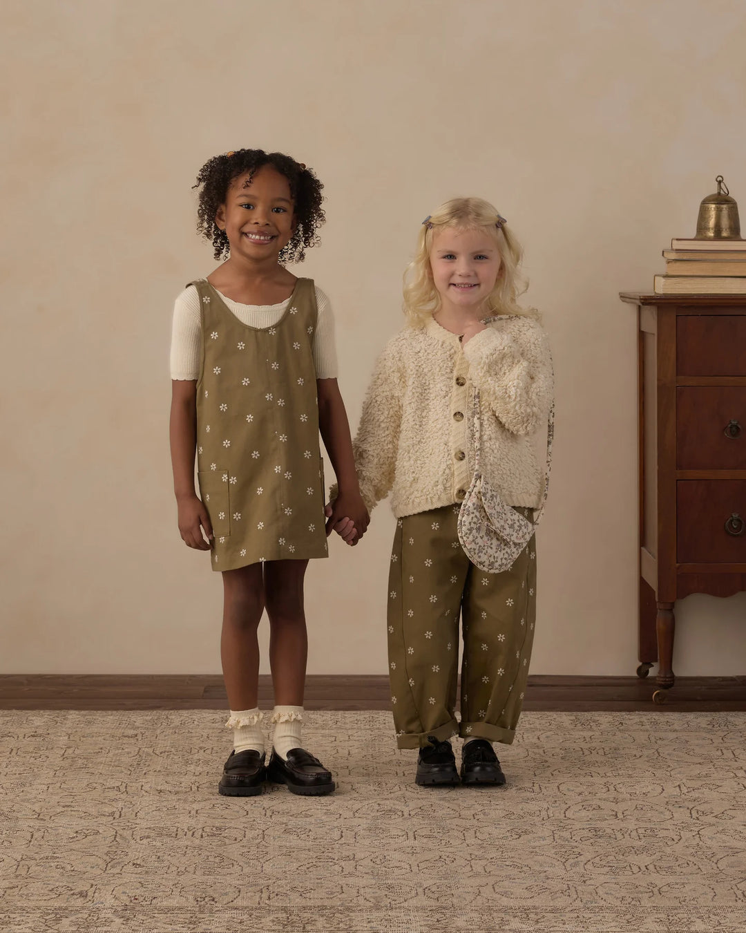 V-Neck Overall Dress Embroidered Daisies